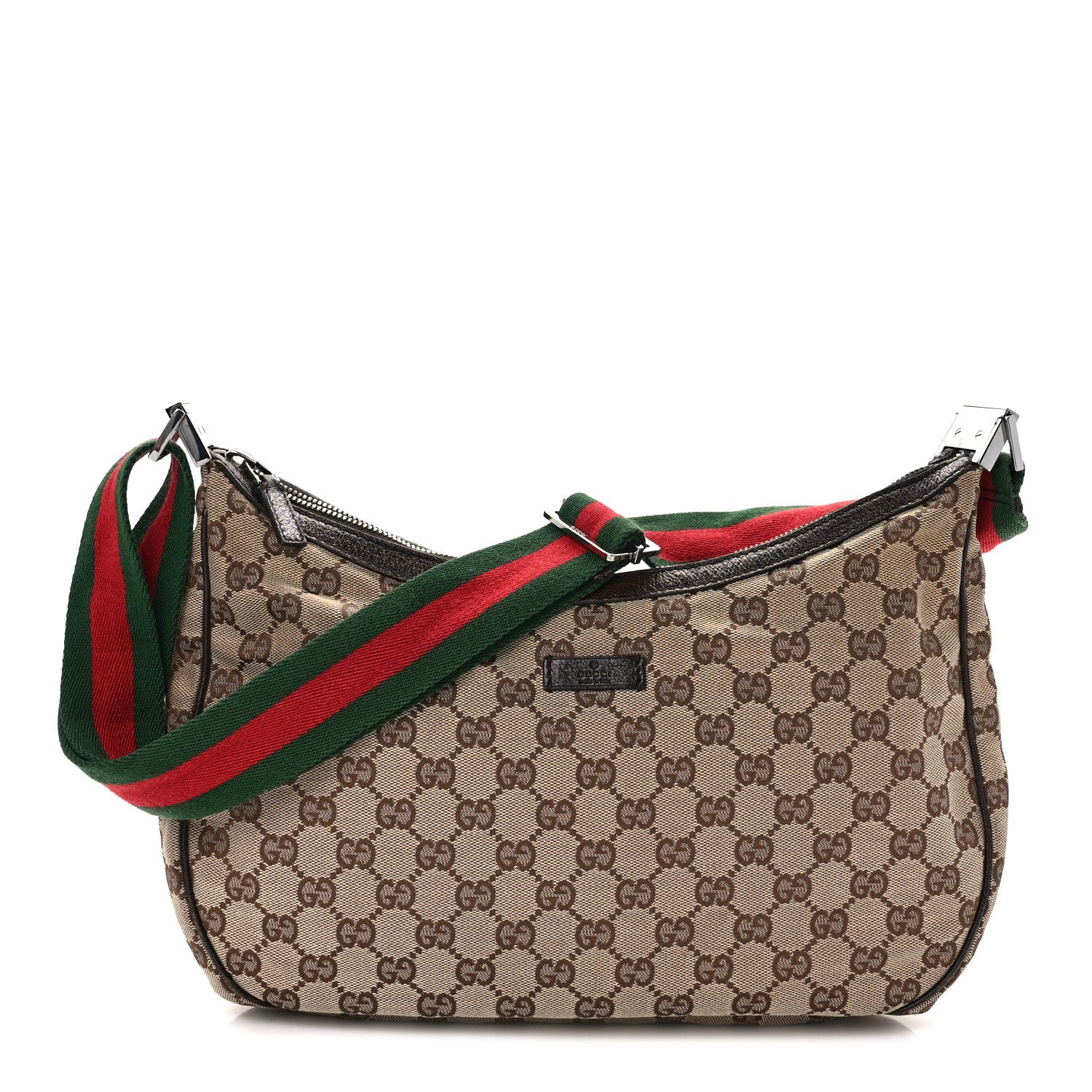 Gucci Monogram Web Medium Half Moon Hobo Dark Brown 1 of 16