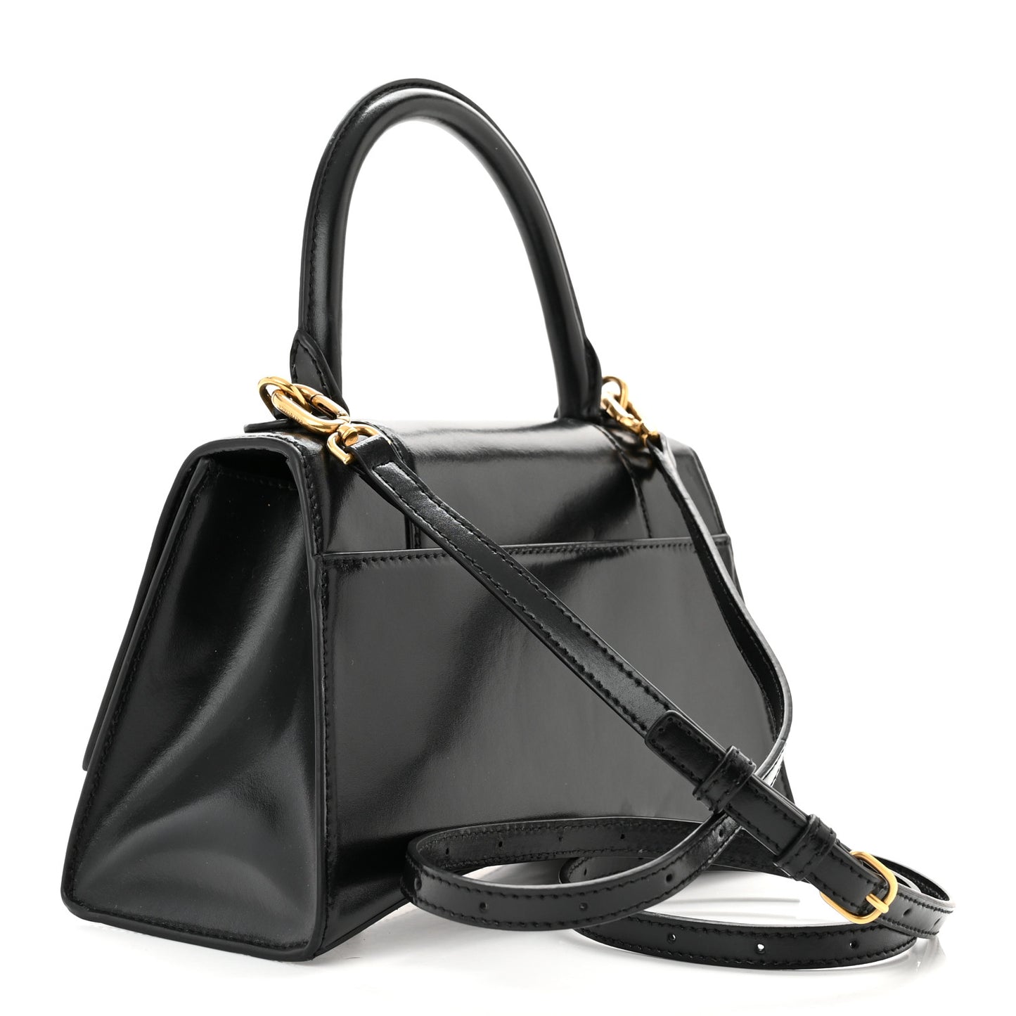 Shiny Box Calfskin Small Hourglass Top Handle Bag Black
