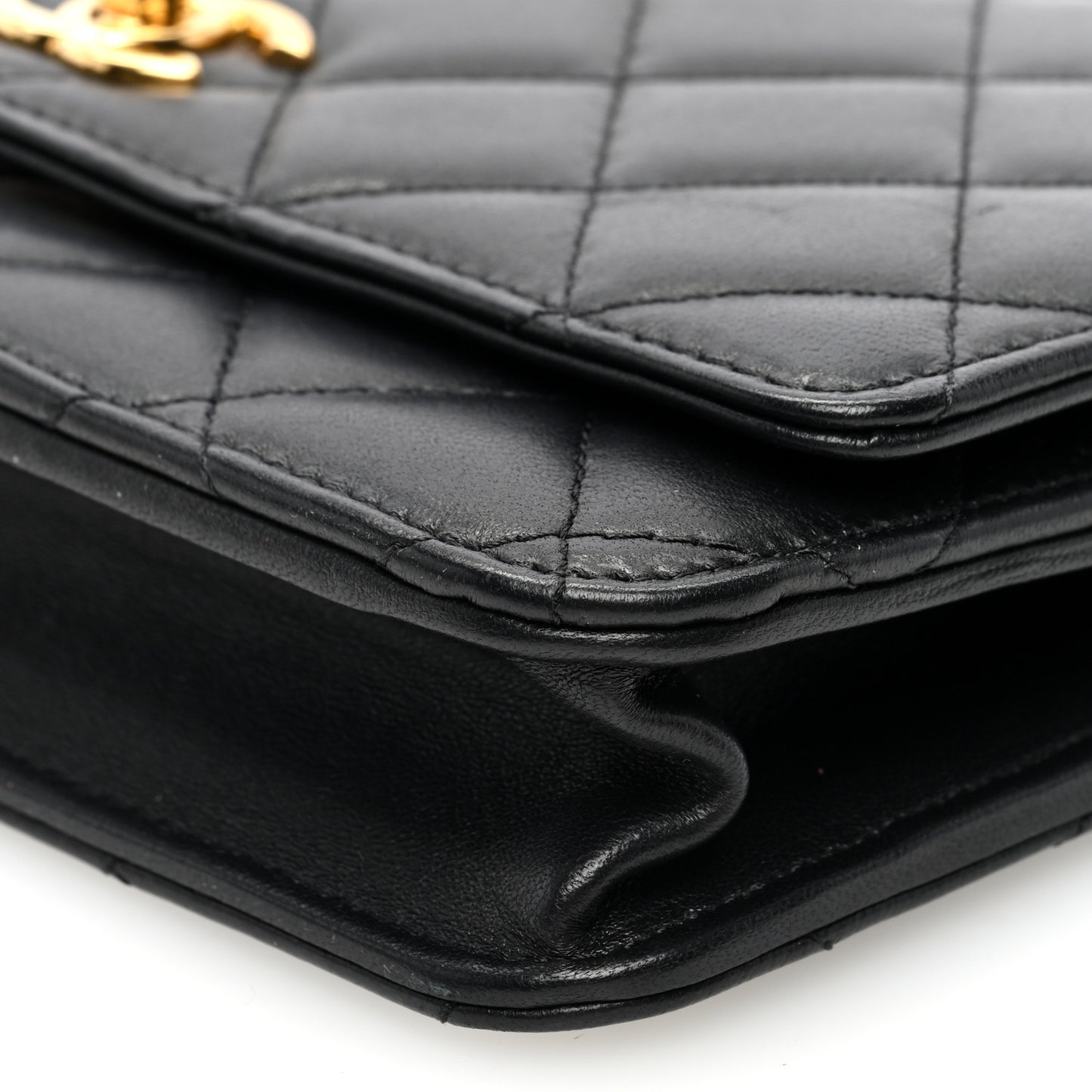 Shiny Nappa Quilted Mini Metal Wood Top Handle Flap Black