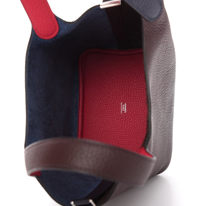 Hermes Taurillon Clemence Casaque Picotin Lock 18 PM Bleu Nuit Rouge Sellier Framboise 6 of 11