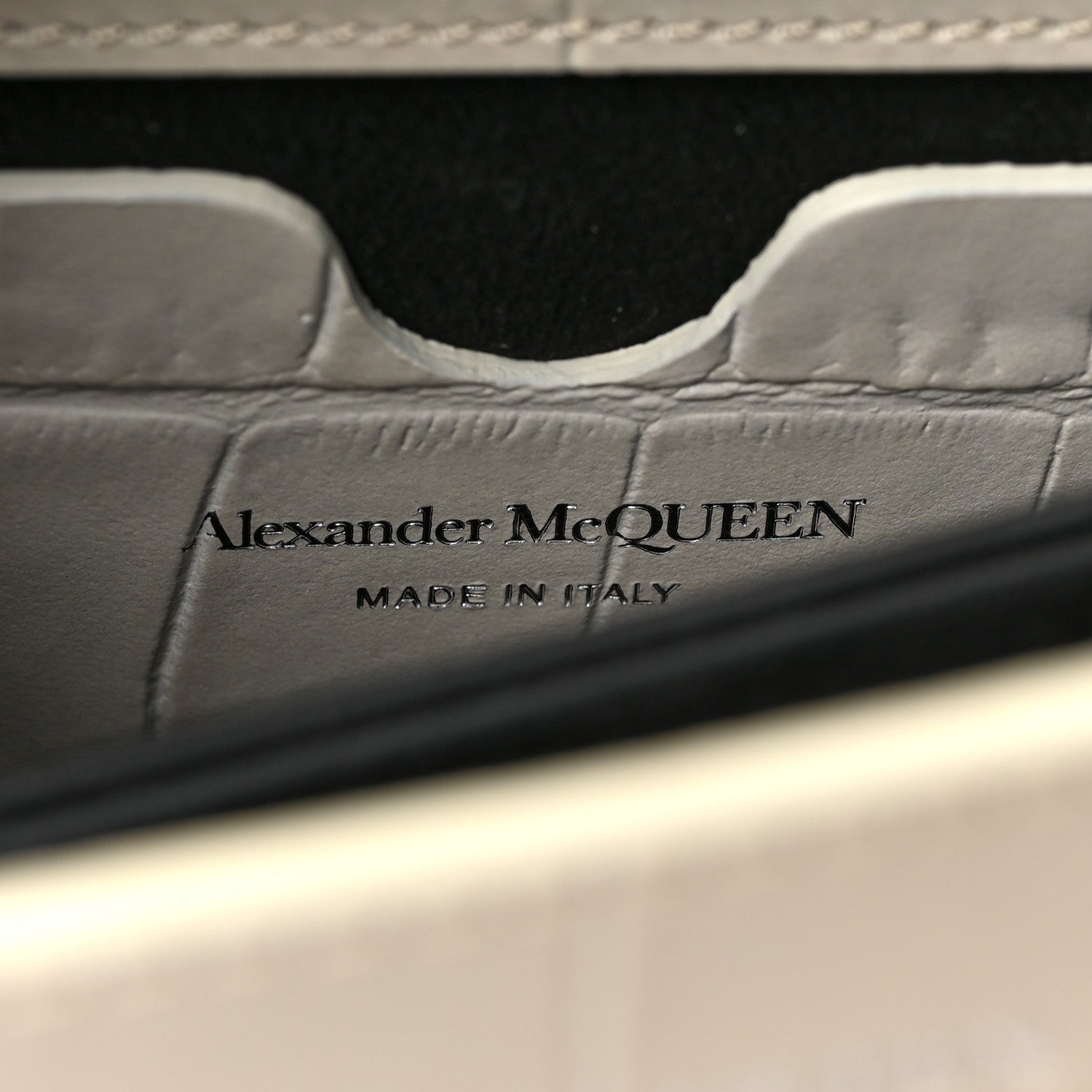 Alexander McQueen Shiny Calfskin Crocodile Embossed Knuckle Jeweled Crossbody White 7 of 12