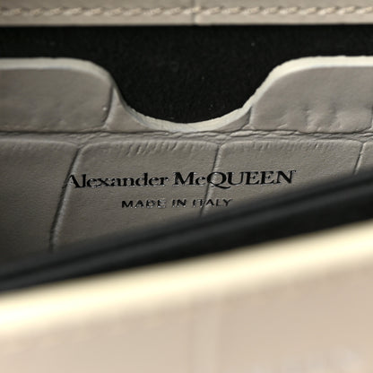 Alexander McQueen Shiny Calfskin Crocodile Embossed Knuckle Jeweled Crossbody White 7 of 12