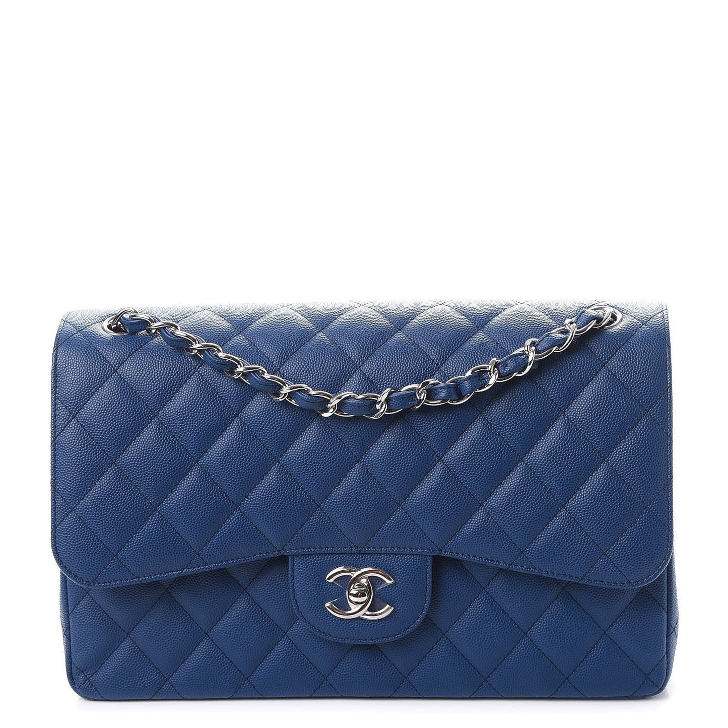 Caviar Quilted Jumbo Double Flap Dark Blue