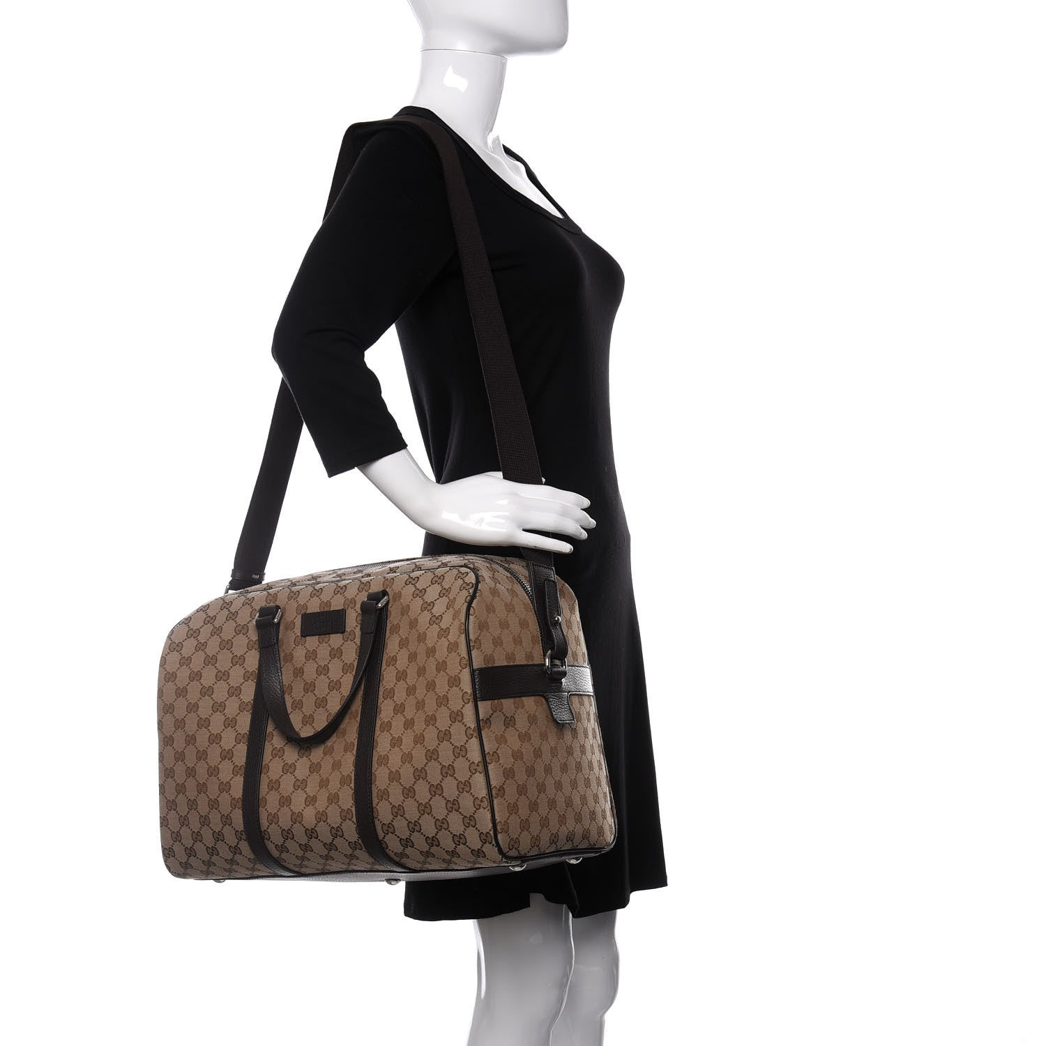 Gucci Monogram Dollar Calfskin Boston Duffle Bag Beige Ebony Testa di Moro Marrone Scuro 2 of 9
