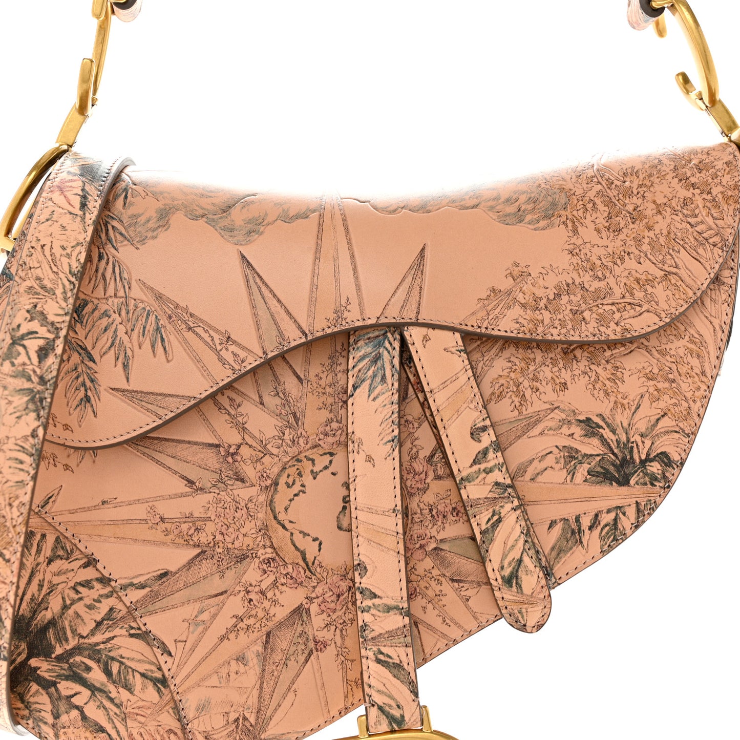 Calfskin Embossed Saddle Bag Brown Multicolor