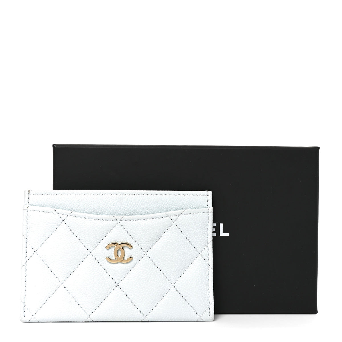 Caviar Quilted Card Holder Light Blue