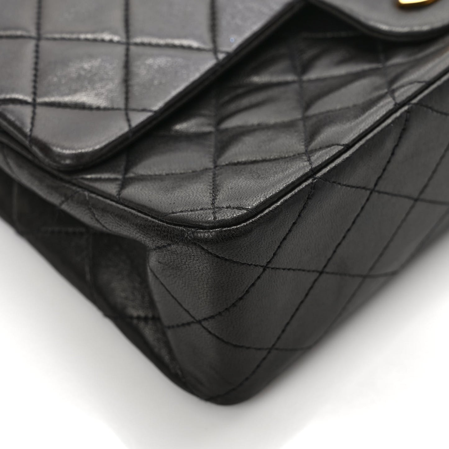 Lambskin Quilted Medium Double Flap Black