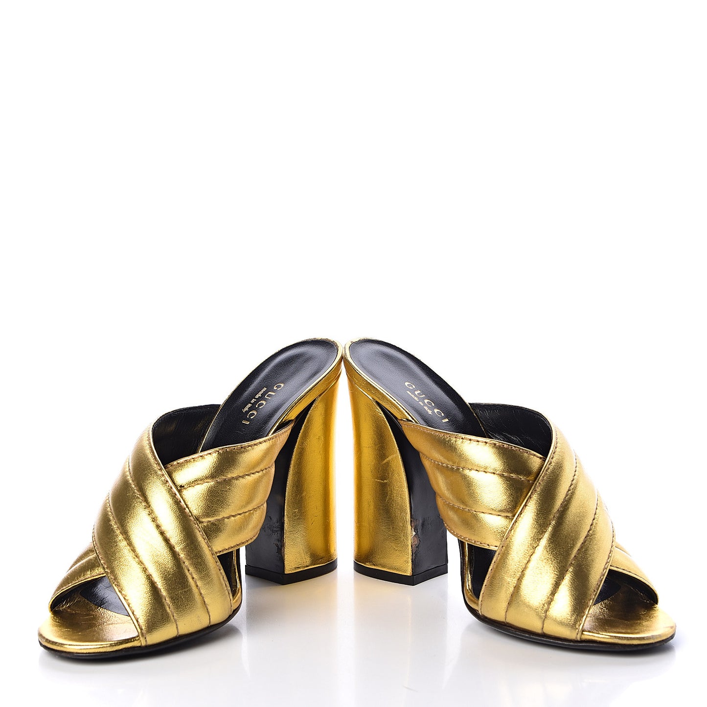 Metallic Nappa Webby Crossover High Heel Slide Sandals 37.5 Oro Vecchio