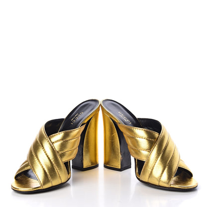 Gucci Metallic Nappa Webby Crossover High Heel Slide Sandals 37.5 Oro Vecchio 7 of 18