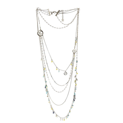 Chanel Pearl Beaded Resin CC Multi Strand Long Necklace Silver Nacre 3 of 6