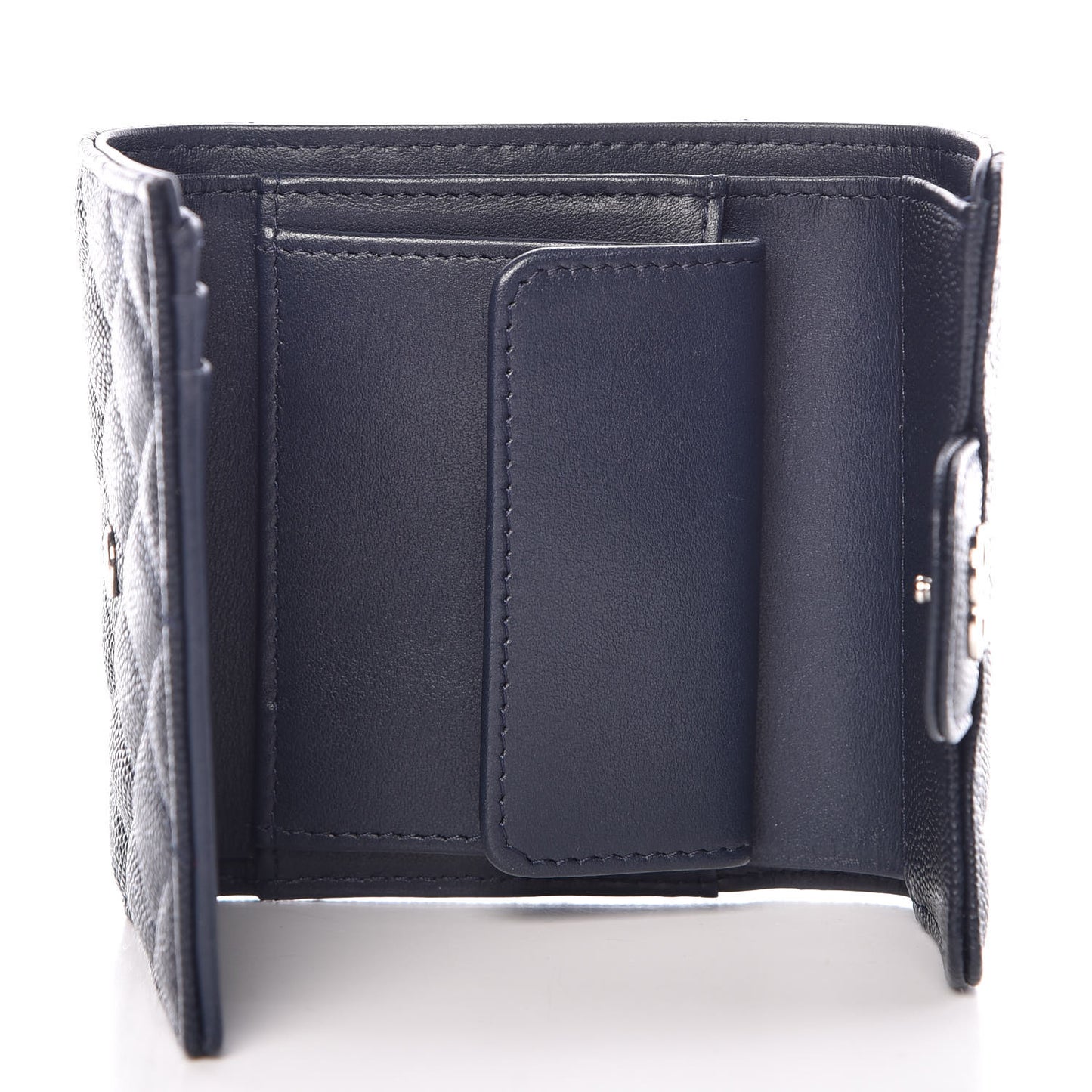 Caviar Quilted Compact Flap Wallet Navy