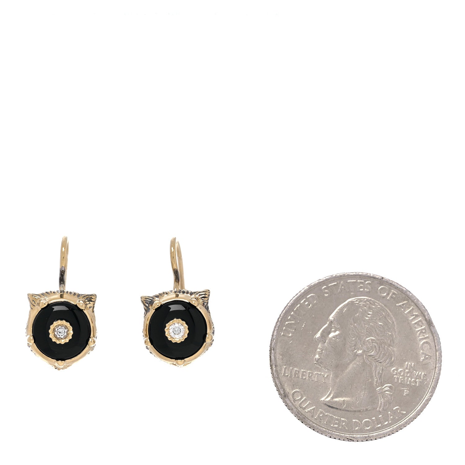 Gucci 18K Yellow Gold Diamond Black Onyx Le Marche Des Merveilles Feline Earrings 2 of 5