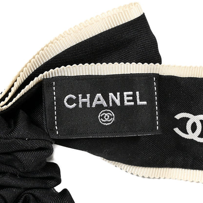 Chanel Silk CC Bow Hair Tie Black Ecru 3 of 4