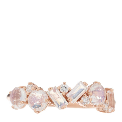 Suzanne Kalan 14K Rose Gold Diamond Rainbow Moonstone Amalfi Blend Half Band Ring 56 7.5 1 of 6