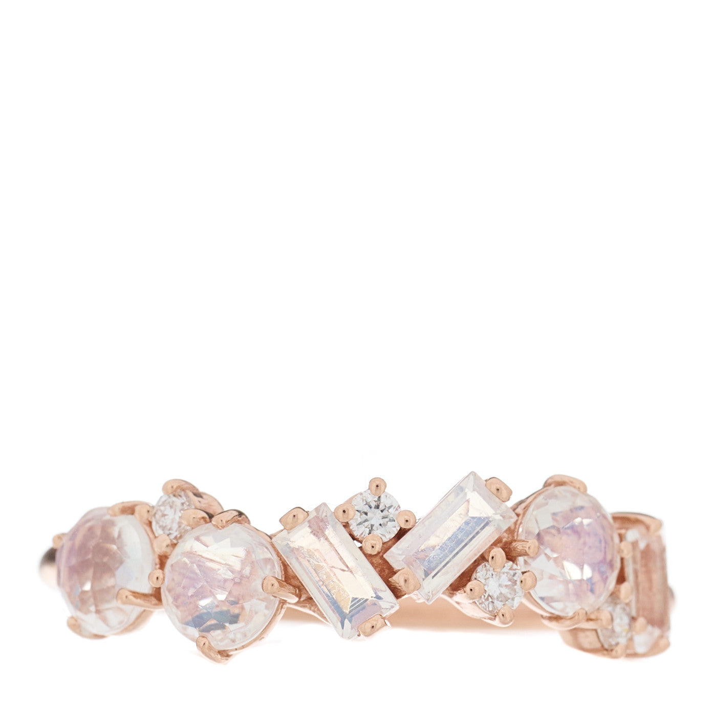 14K Rose Gold Diamond Rainbow Moonstone Amalfi Blend Half Band Ring 56 7.5