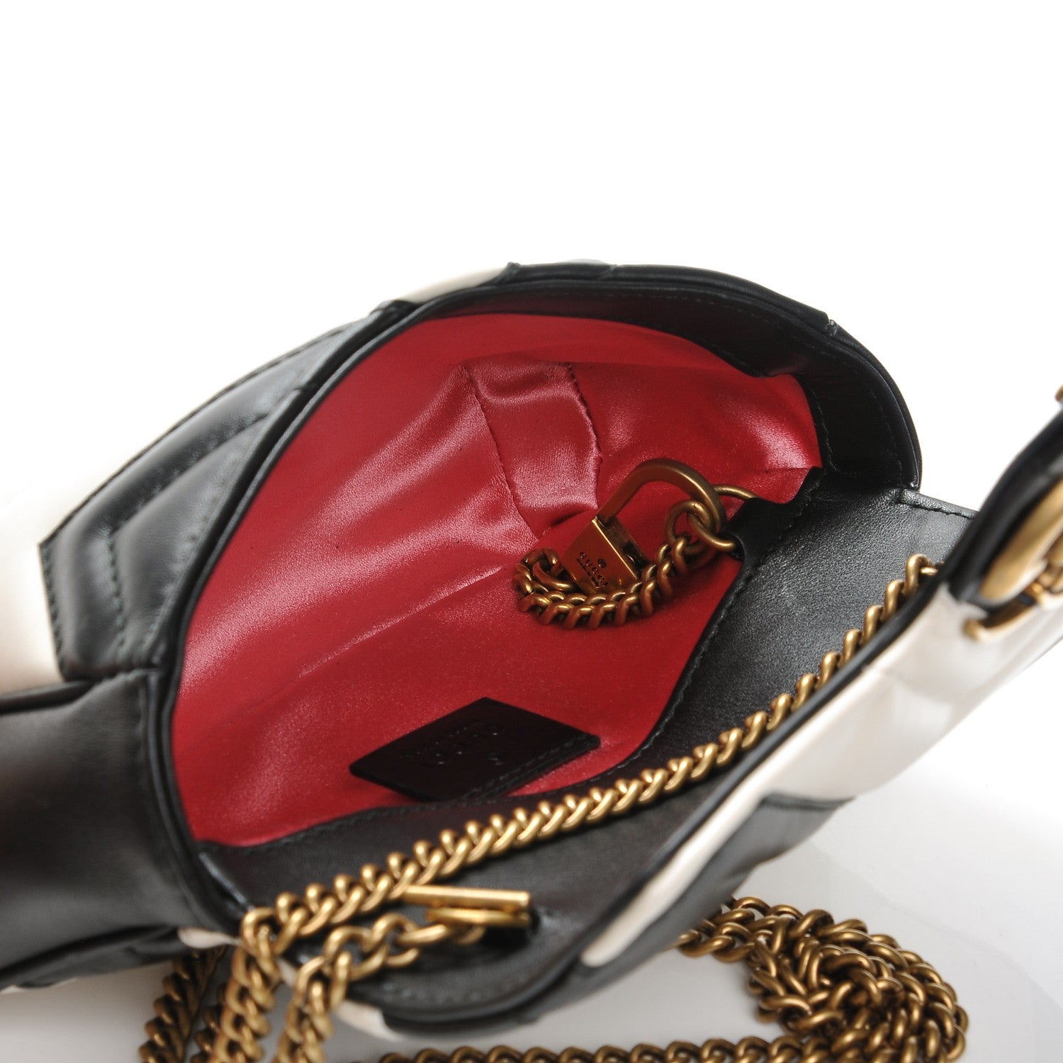 Gucci Calfskin Matelasse Super Mini GG Marmont Shoulder Bag Black White 12 of 13
