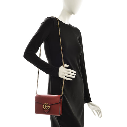 Gucci Calfskin GG Marmont Chain Wallet Vulcanic Red 2 of 7