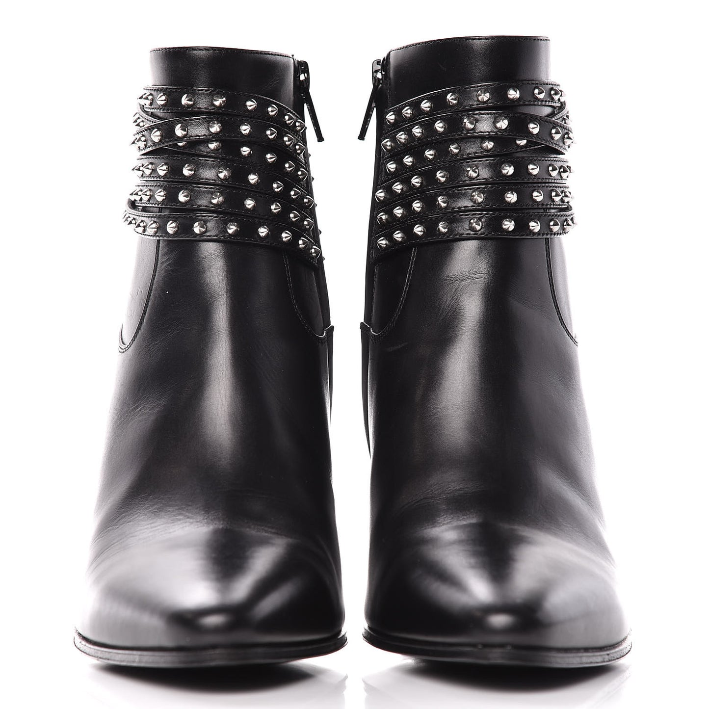 Smooth Calfskin Studded Strap French Boots 38 Black