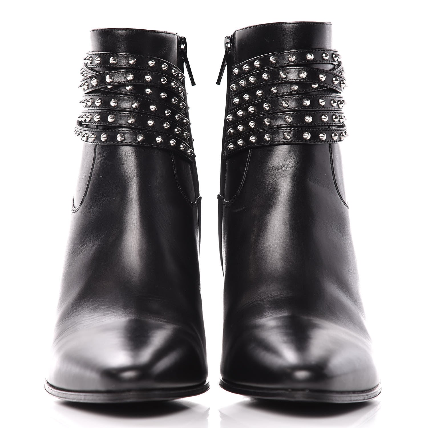 Saint Laurent Smooth Calfskin Studded Strap French Boots 38 Black 3 of 8