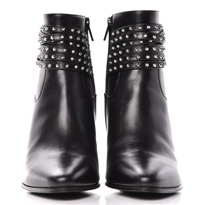 Saint Laurent Smooth Calfskin Studded Strap French Boots 38 Black 3 of 8