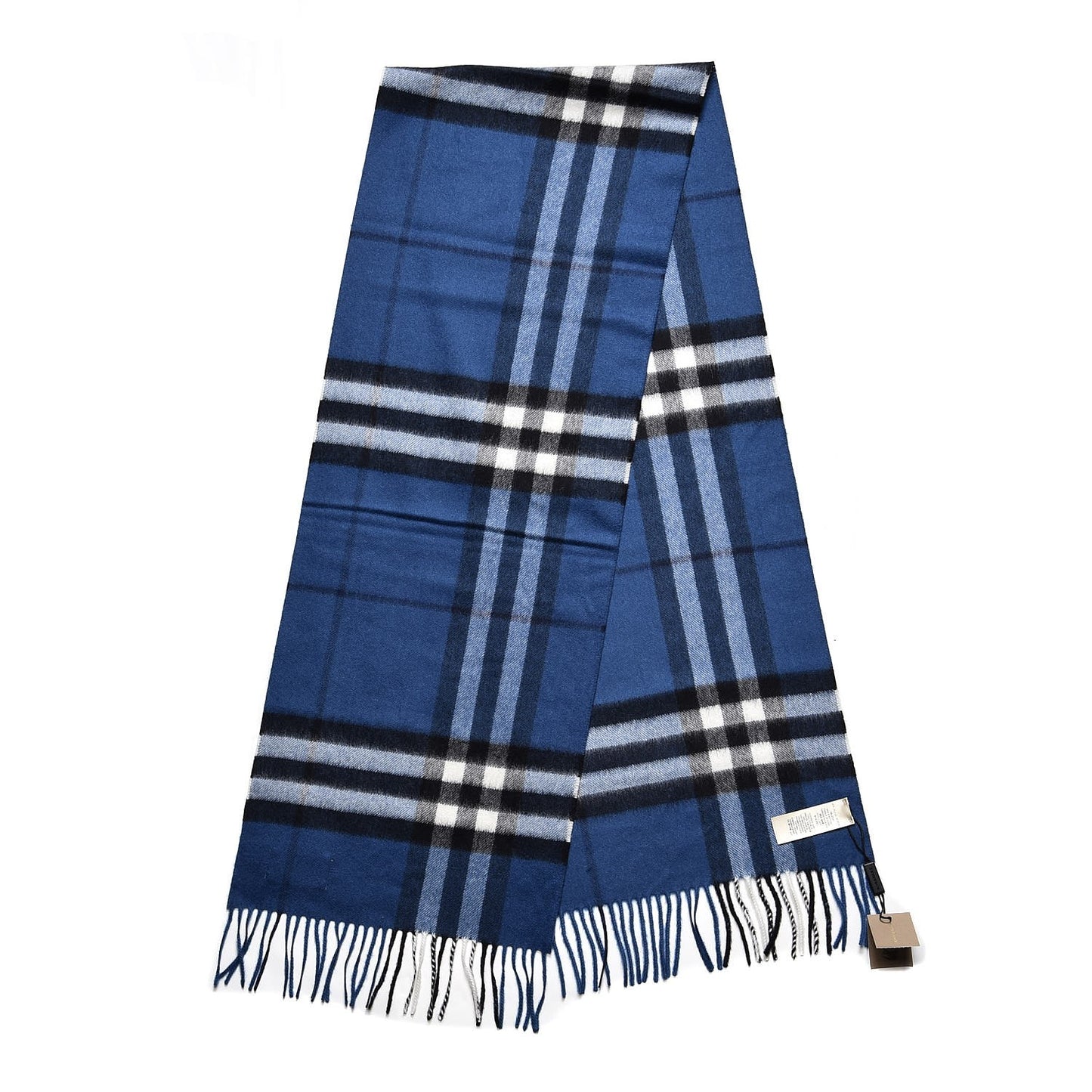 Cashmere Giant Check Fringe Scarf Cadet Blue