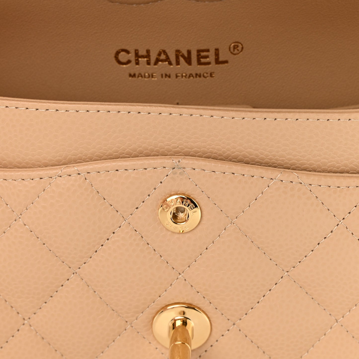 Caviar Quilted Small Double Flap Beige