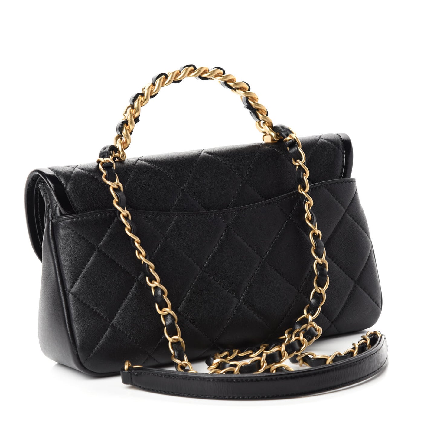 Lambskin Quilted Small La Parisienne Top Handle Flap Black