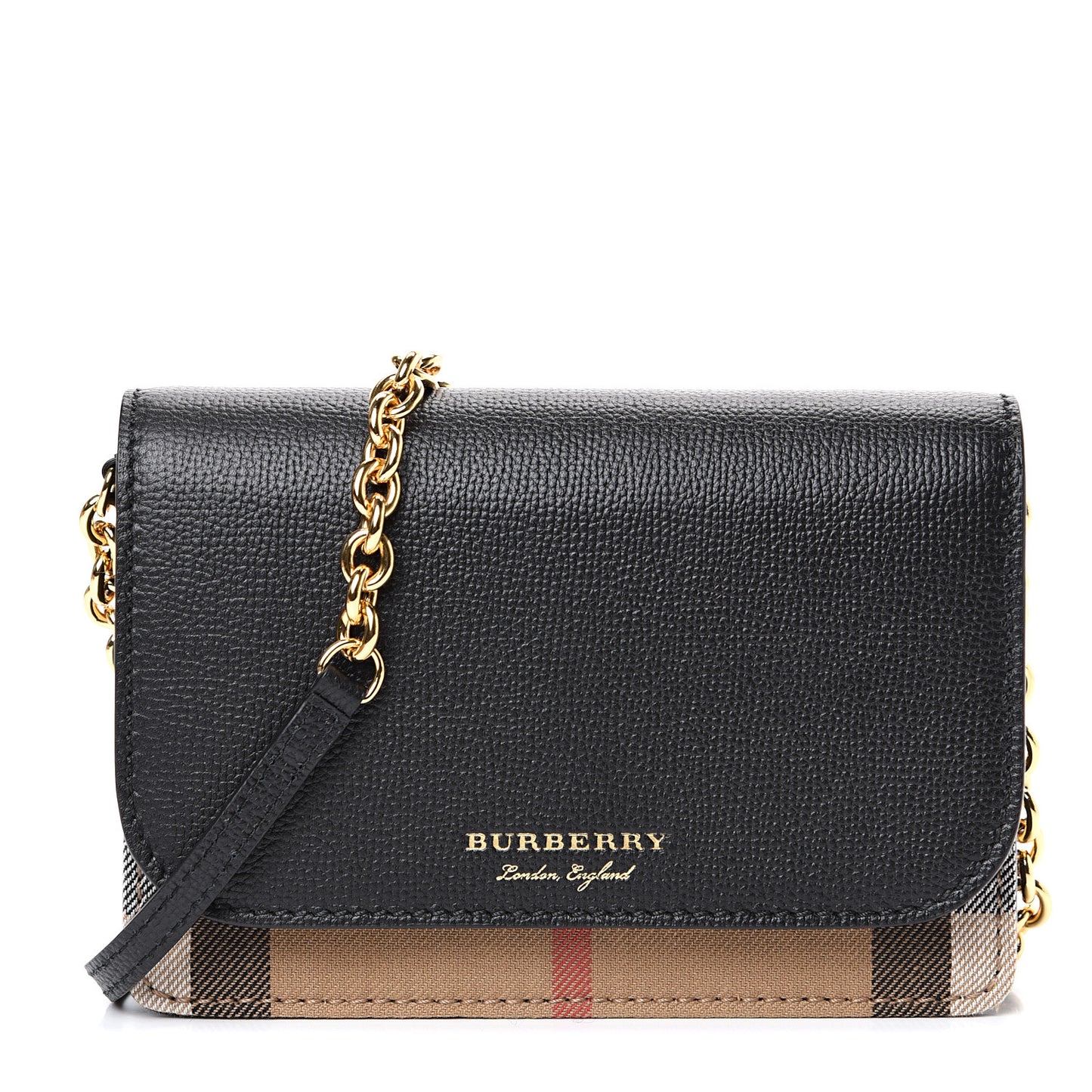 Derby Calfskin House Check Wallet On Chain Black