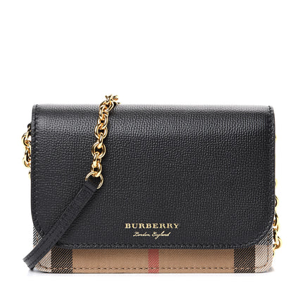 Burberry Derby Calfskin House Check Wallet On Chain Black 1 of 9