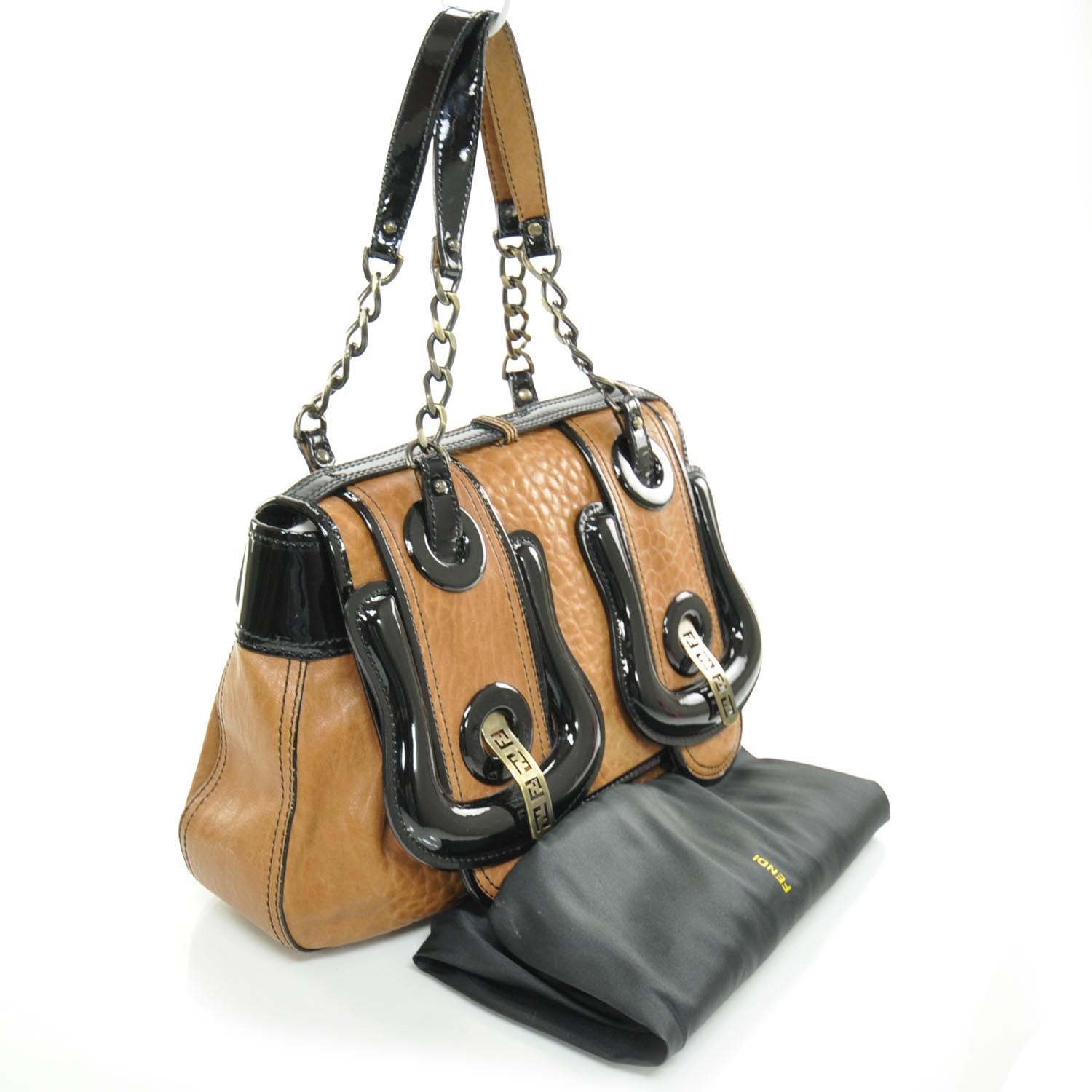 Fendi Nappa Patent B Bag Osso Black 3 of 9