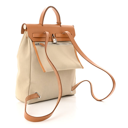 Hermes Military Toile Vache Hunter Herbag a Dos Zip Retourne Beton Naturel Sable 4 of 15