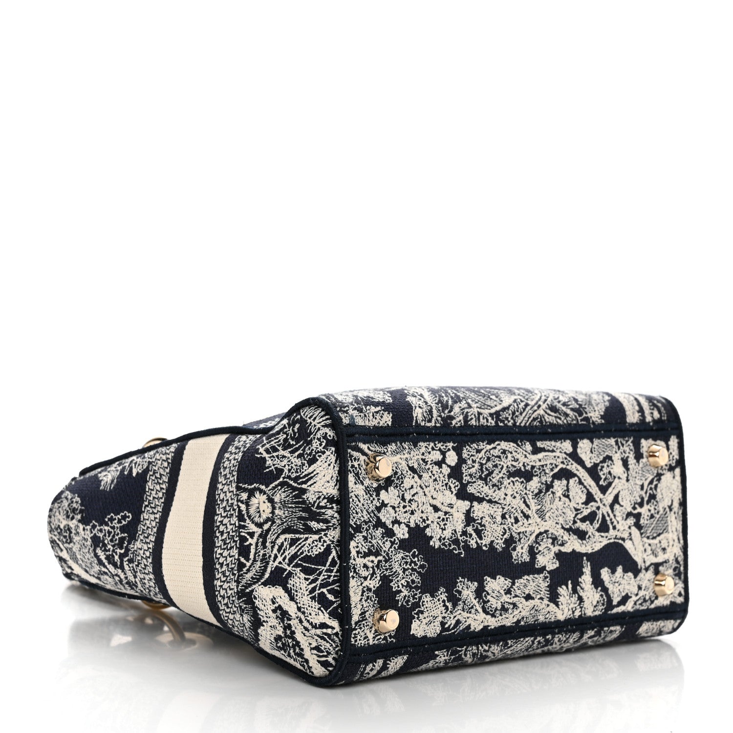 Christian Dior Canvas Toile De Jouy Reverse Embroidered Medium Lady D-Lite Navy 6 of 11