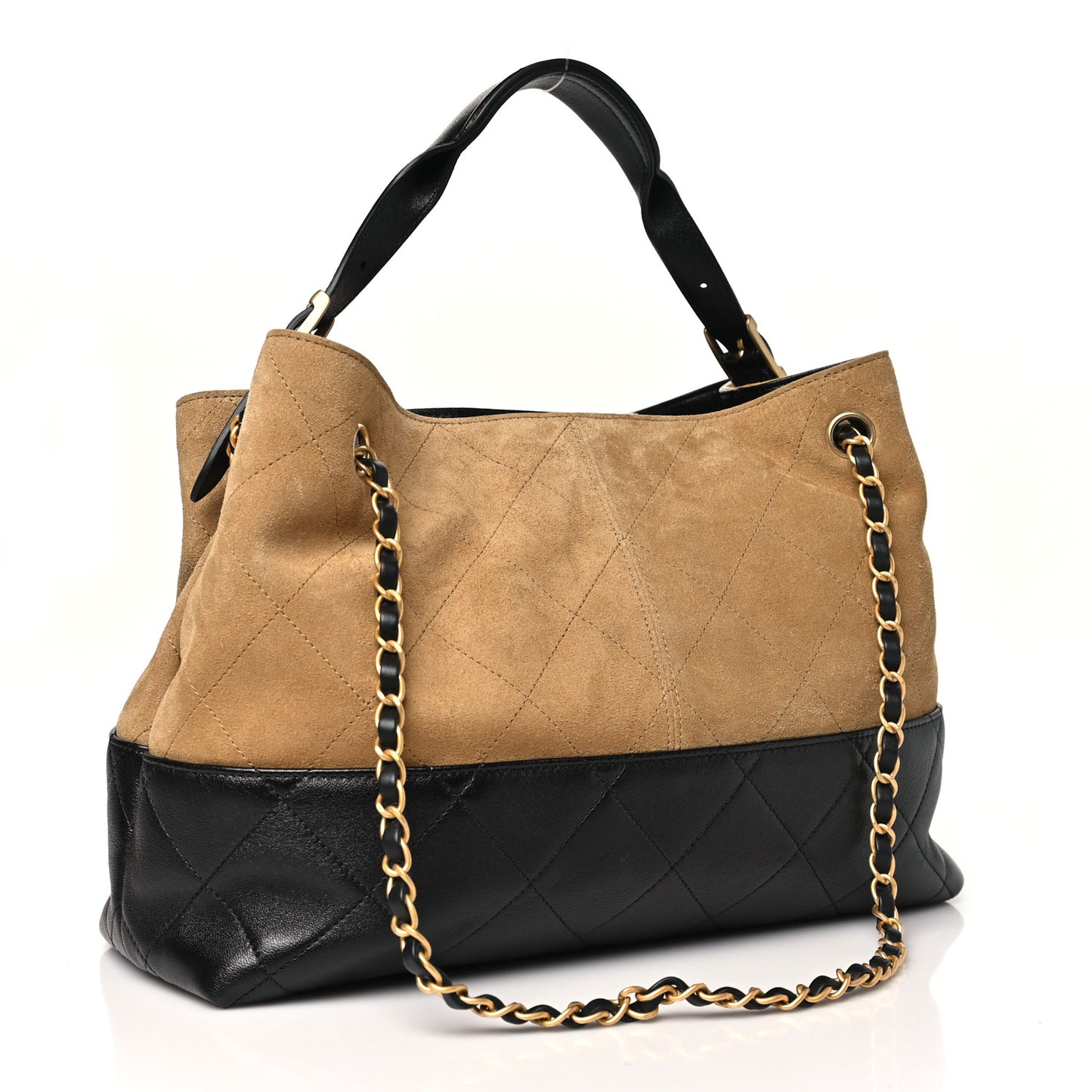 Suede Calfskin Shiny Lambskin Quilted Small Coco Base Shopping Bag Beige Black