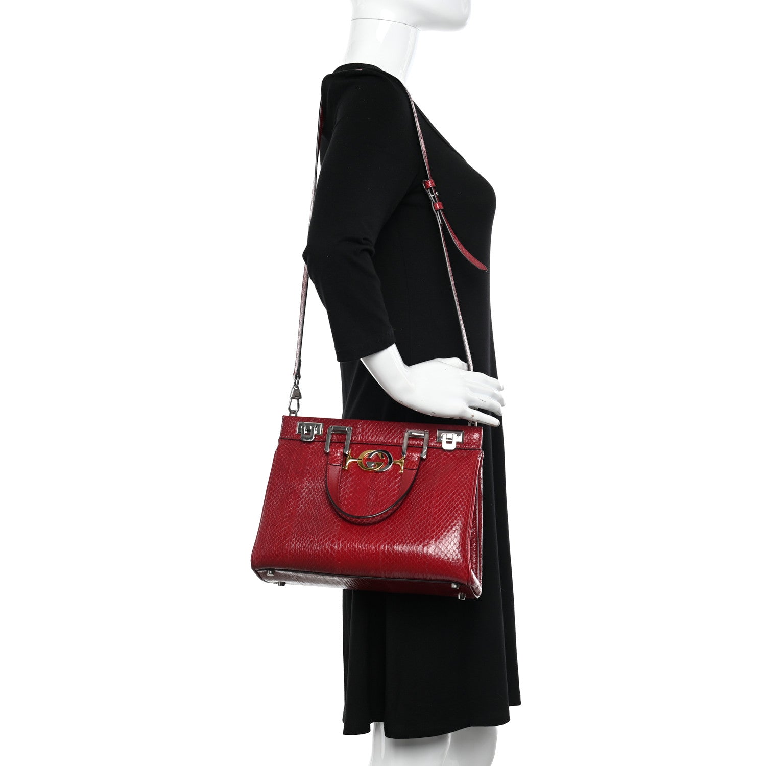 Gucci Snakeskin Small Zumi Top Handle Bag Romantic Cerise 2 of 10