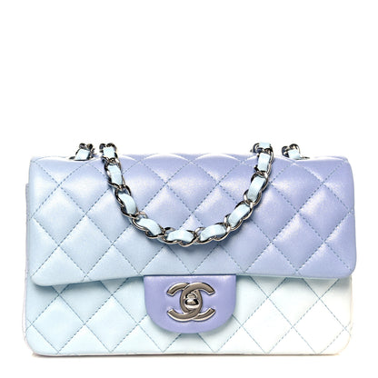 Chanel Perforated Lambskin Quilted Mini Rectangular Flap Light Blue Light Purple White 1 of 11