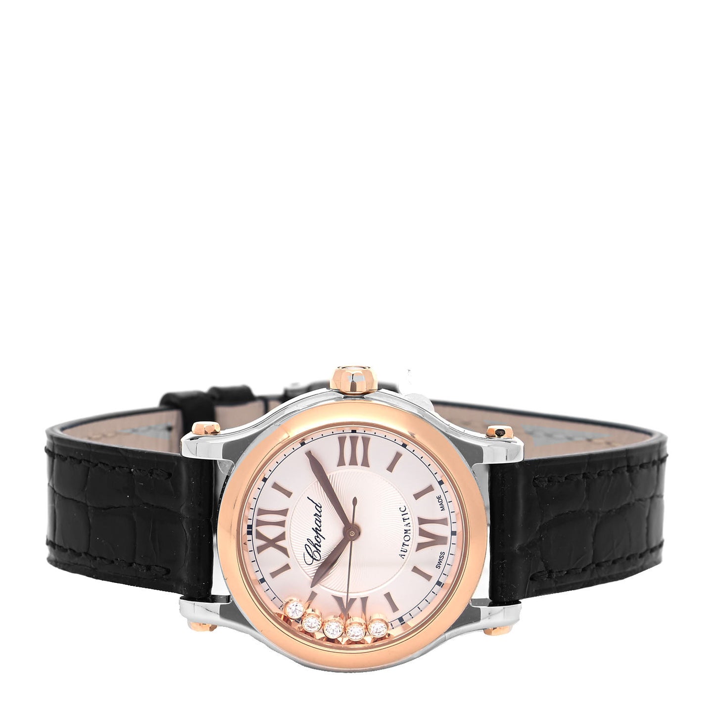 Stainless Steel 18K Rose Gold Alligator 5 Diamond 36mm Happy Sport Automatic Watch