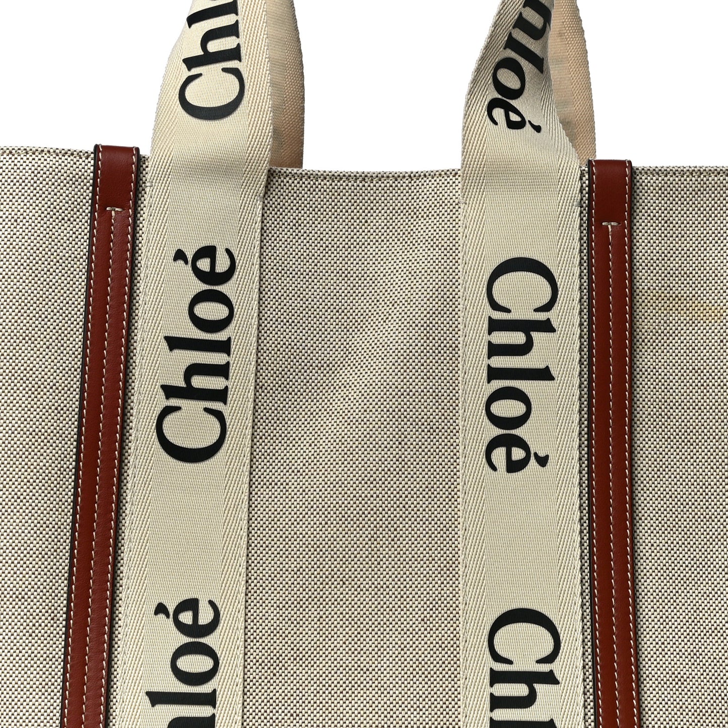Cotton Calfskin Large Woody Ribbon Tote White Brown