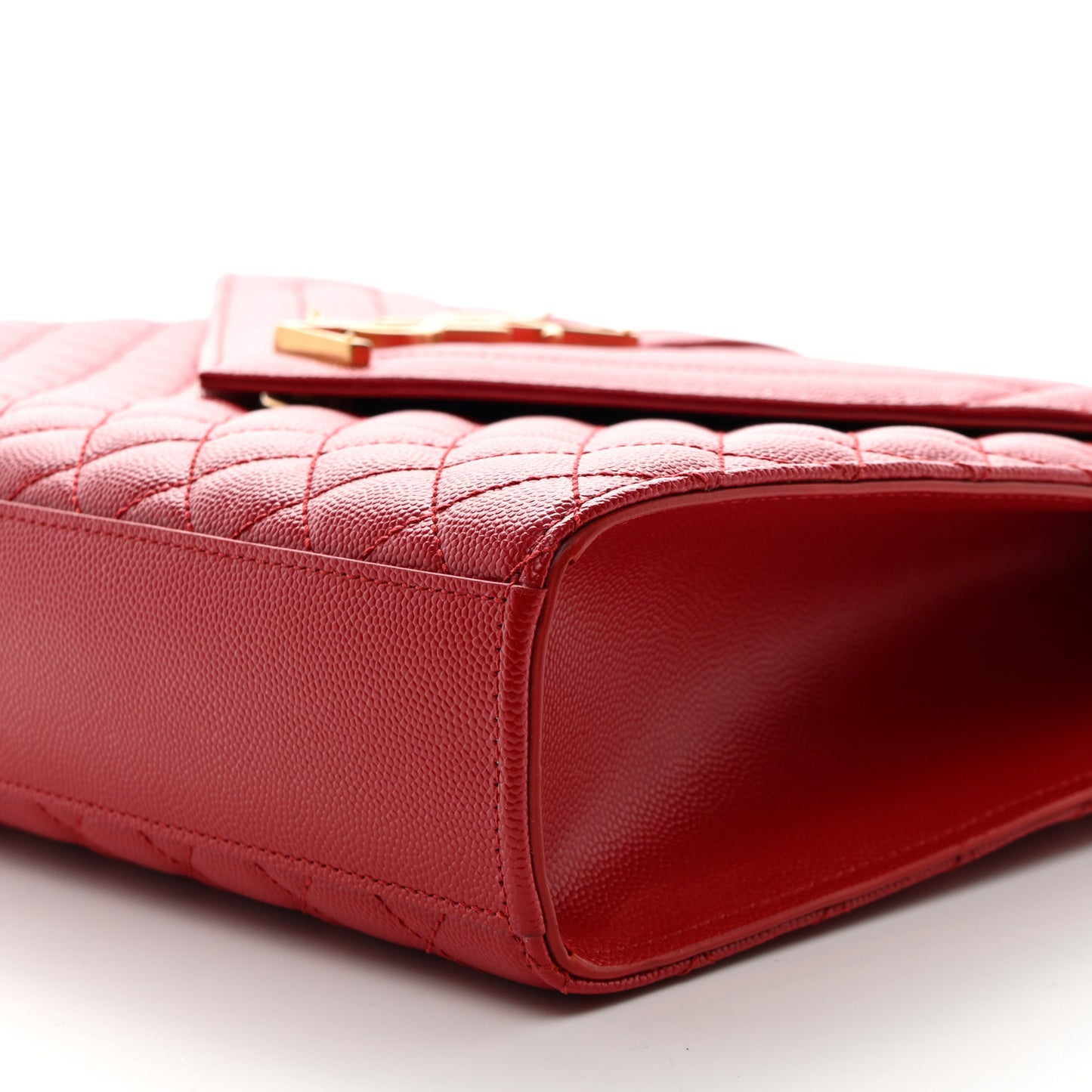 Grain De Poudre Mixed Matelasse Large Triquilt Monogram Satchel New Red