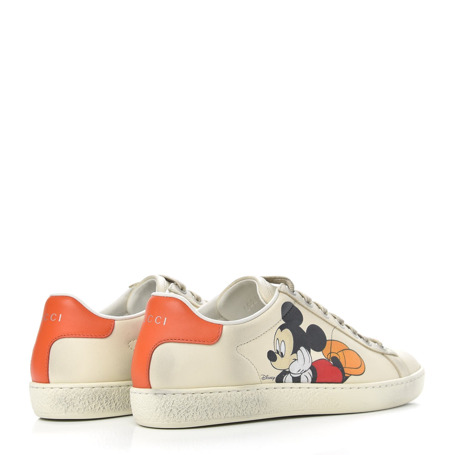 Gucci X DISNEY Miro Soft Calfskin Mickey Mouse Print Womens Ace Sneakers 36 Ivory Deep Orange 4 of 8