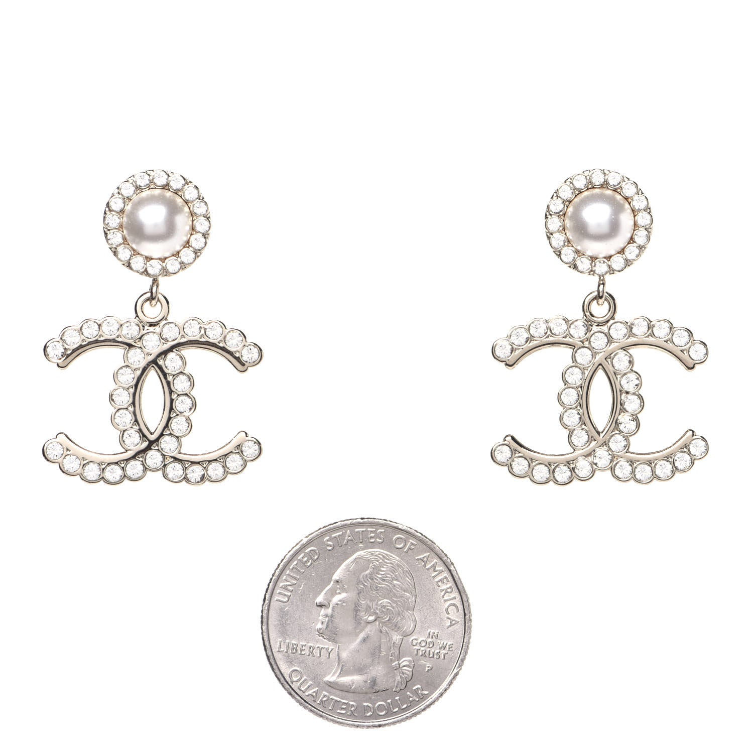 Chanel Crystal Pearl Bow-tiful CC Drop Earrings Gold 2 of 7