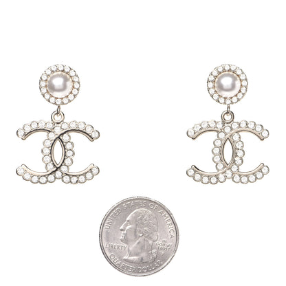 Chanel Crystal Pearl Bow-tiful CC Drop Earrings Gold 2 of 7