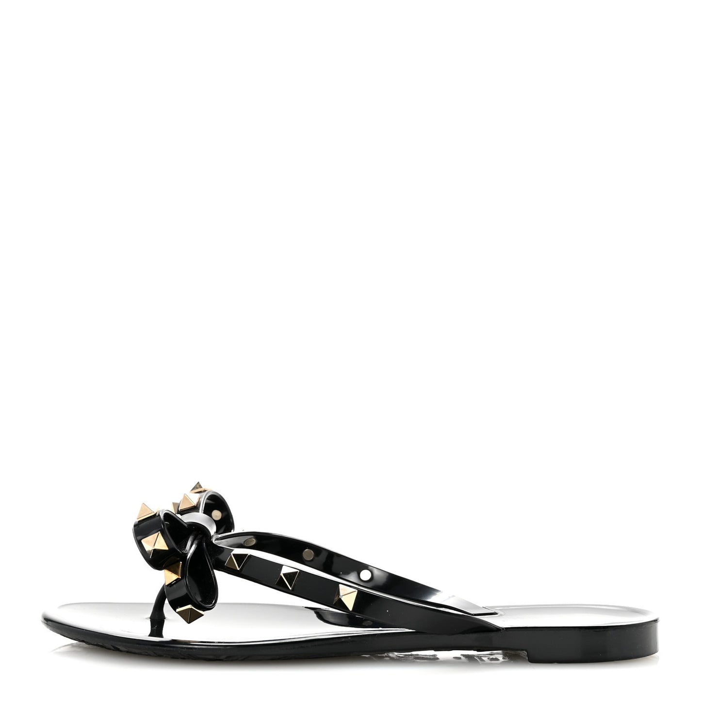 PVC Jelly Rockstud Bow Thong Sandals 37 Black