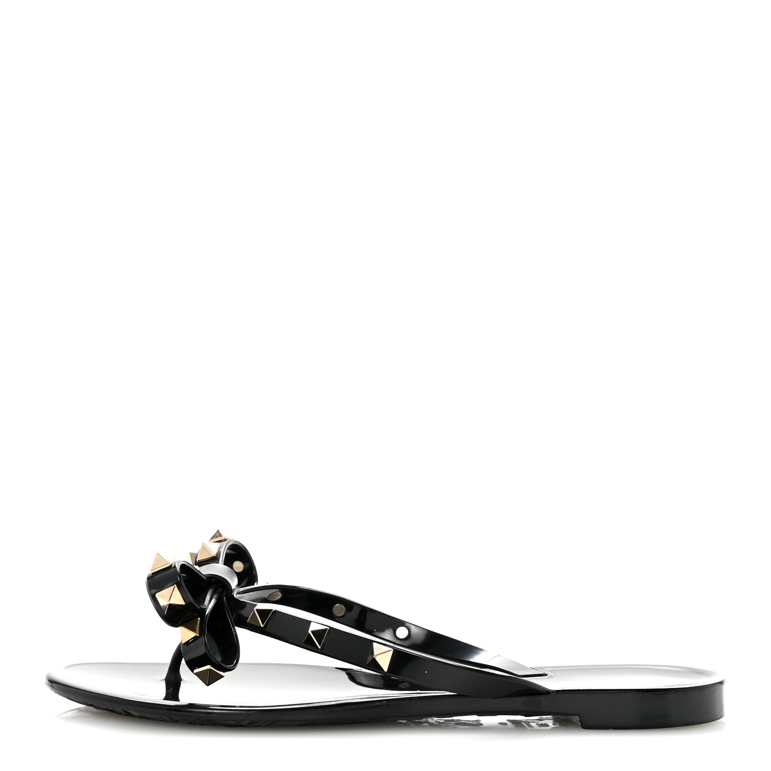 Valentino Garavani PVC Jelly Rockstud Bow Thong Sandals 37 Black 1 of 9