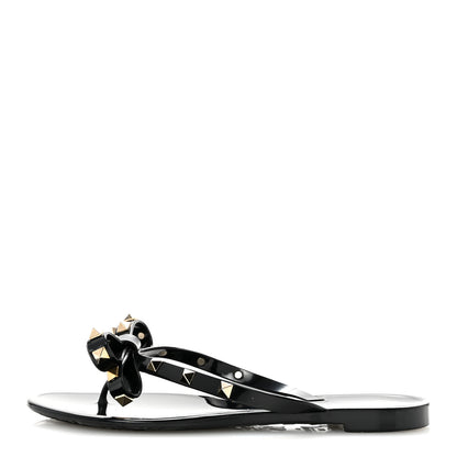 Valentino Garavani PVC Jelly Rockstud Bow Thong Sandals 37 Black 1 of 9
