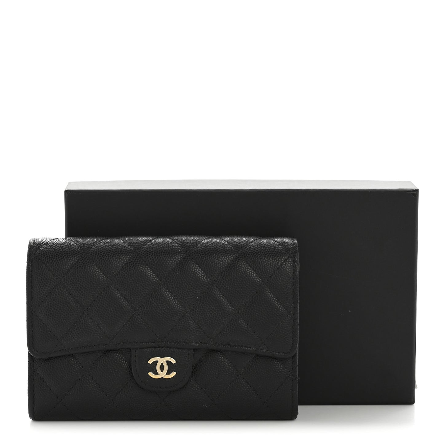 Caviar Quilted Medium Flap Wallet Black