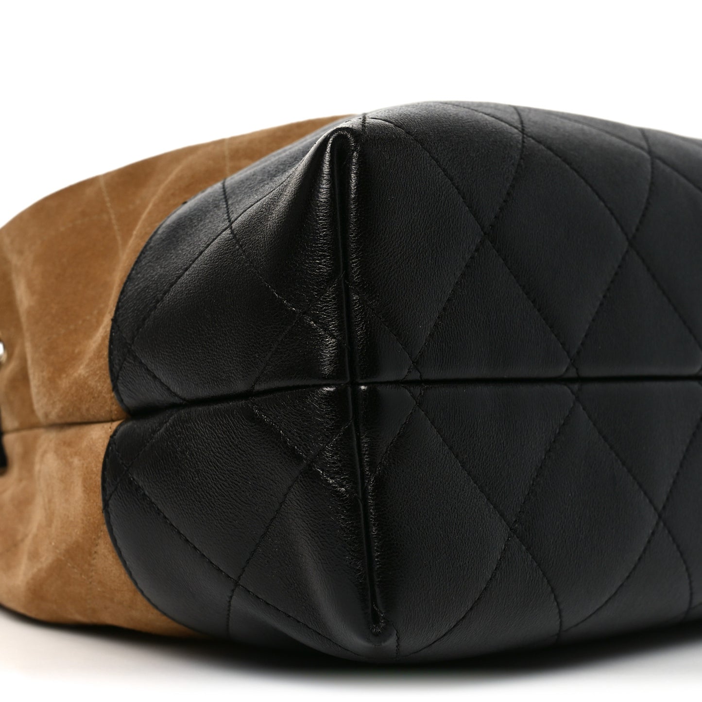 Suede Calfskin Shiny Lambskin Quilted Small Coco Base Shopping Bag Beige Black