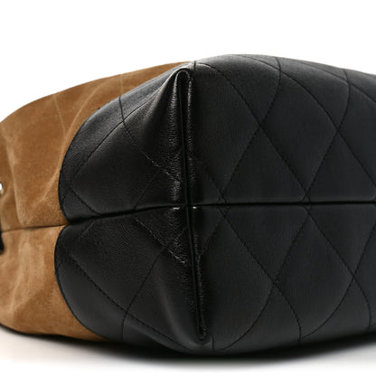 Chanel Suede Calfskin Shiny Lambskin Quilted Small Coco Base Shopping Bag Beige Black 9 of 10