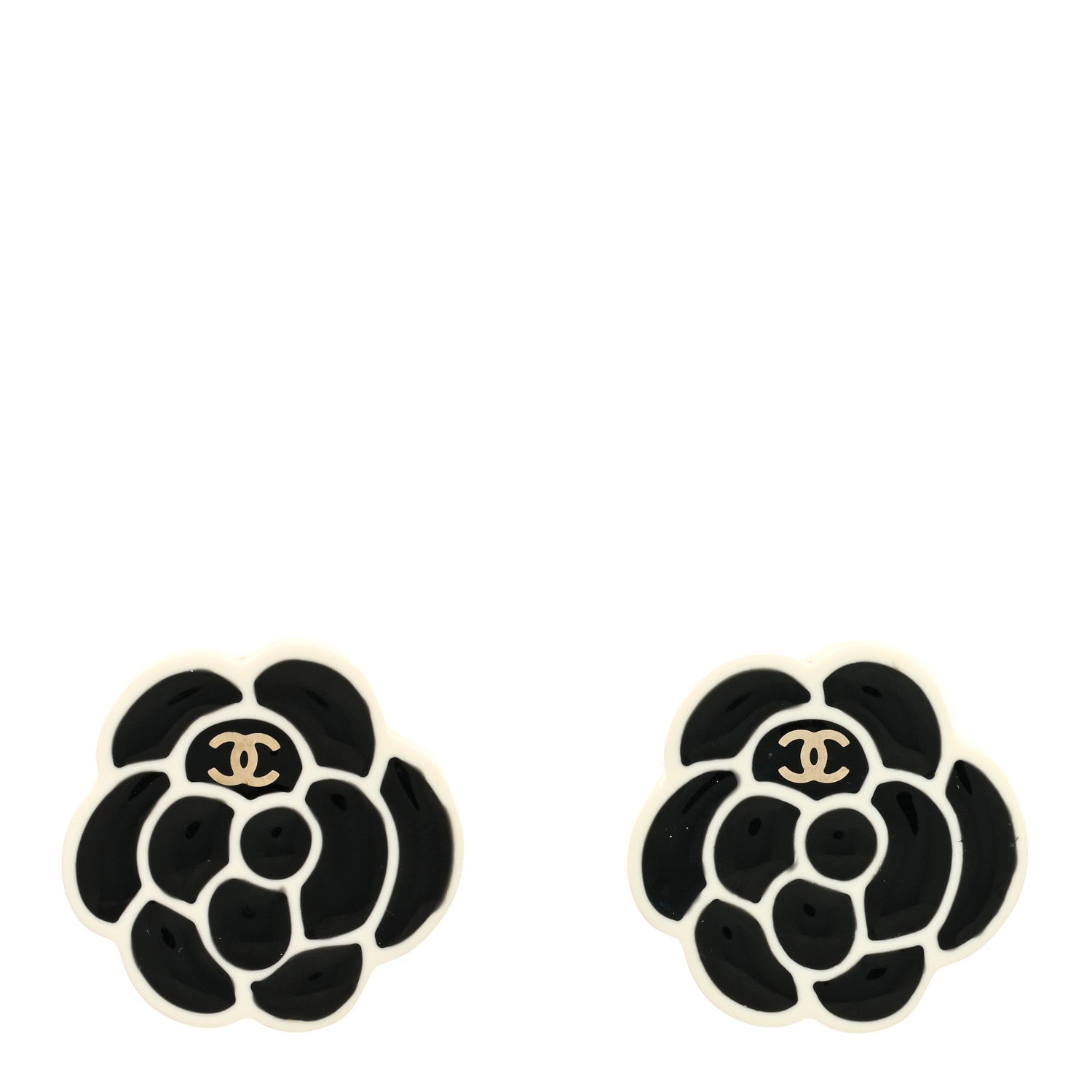 Chanel Enamel CC Camellia Earrings Black 1 of 3