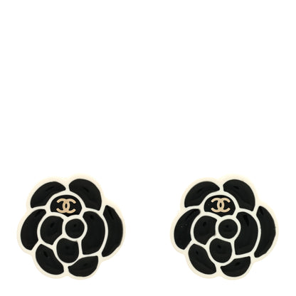 Chanel Enamel CC Camellia Earrings Black 1 of 3