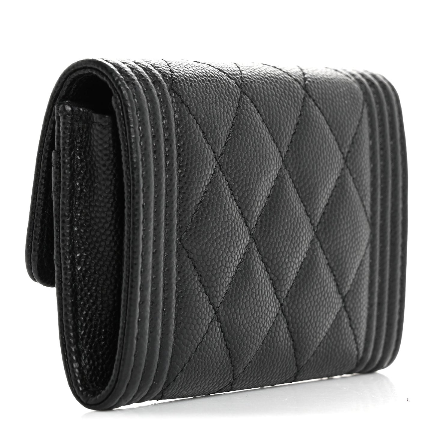 Caviar Quilted Boy Flap Card Holder Black